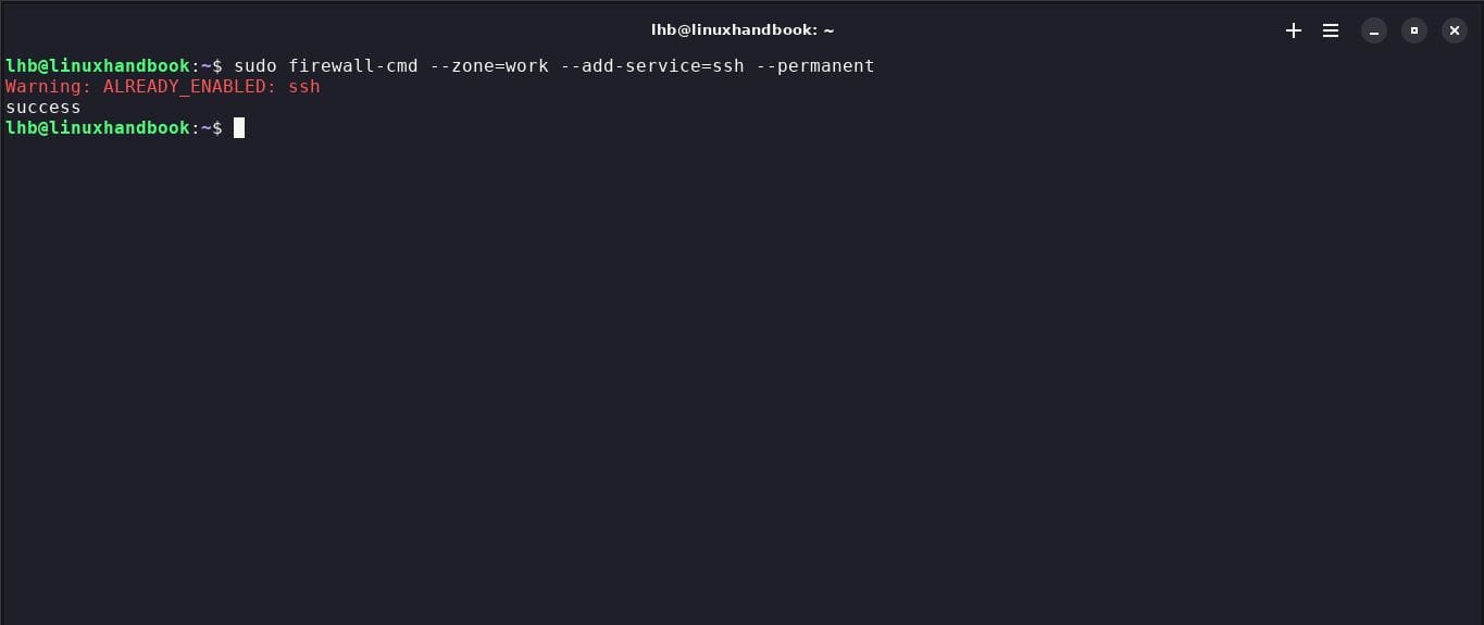 Allow essential traffic. Here, SSH is enabled.