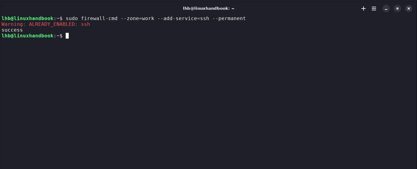 Authorize a specific service. In this example image, the SSH service is allowed.