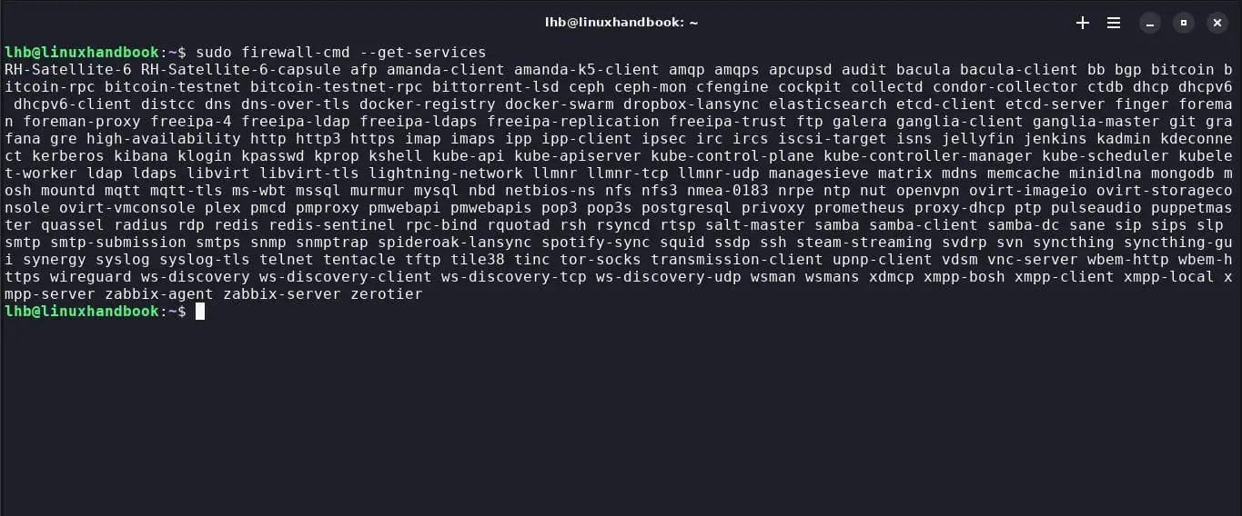 Display the list of available services