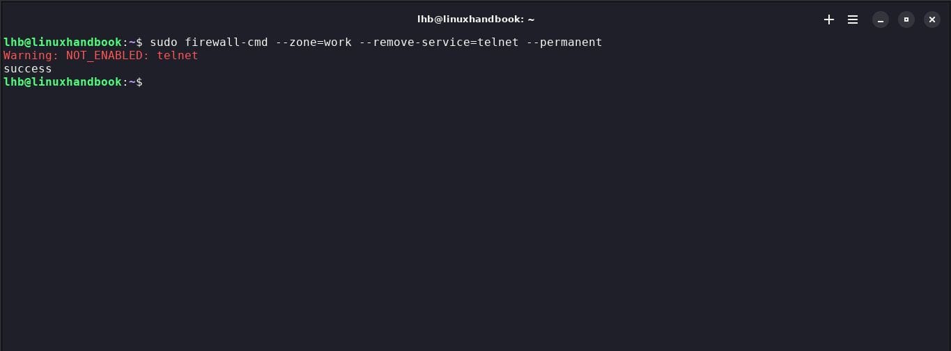 Deny access to a service. In this example image, the Telnet service is denied access.