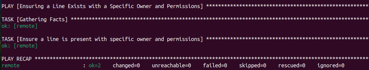 Ensuring a Line Exists with a Specific Owner and Permissions with Ansible lineinfile module