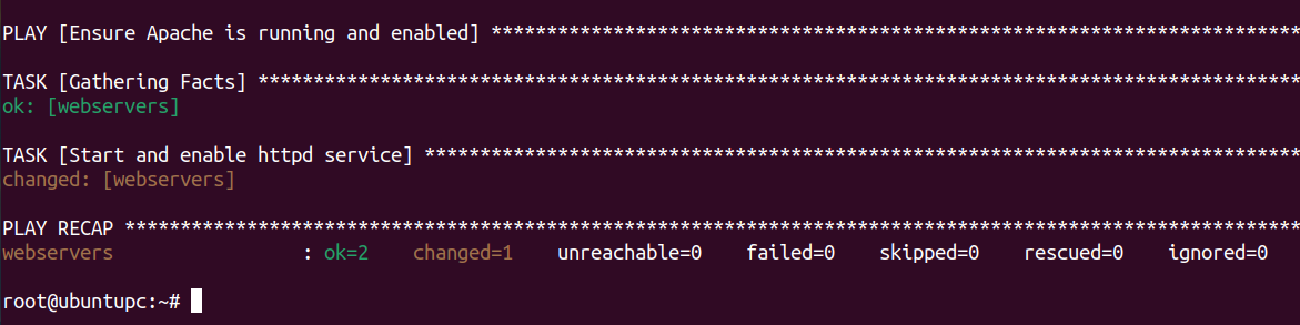 Start and enable Apache service using Ansible service module