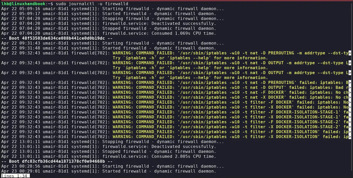 Check Firewalld logs using journalctl.