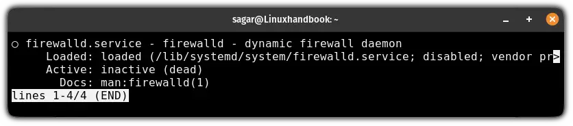 Check status of firewalld afer disabling it