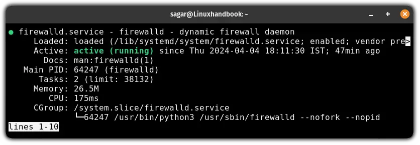 Check the status of the firewalld