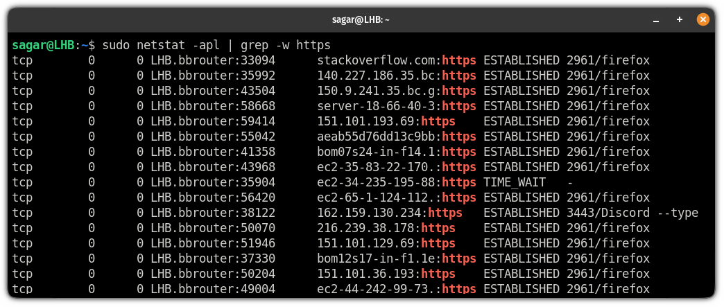 Find a specific listening service on network using the netstat command