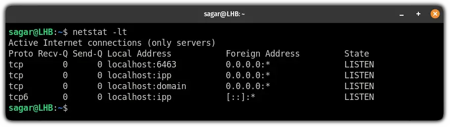 Find TCP listening ports using the netstat command on linux