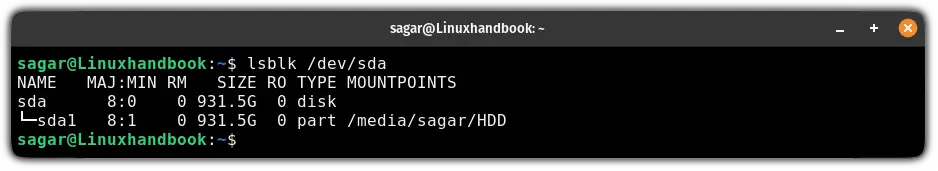 Get details of a specific drive using the lsblk command