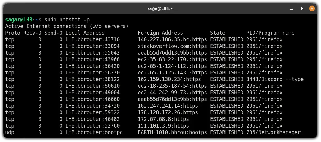 get PID of network services using the netstat command