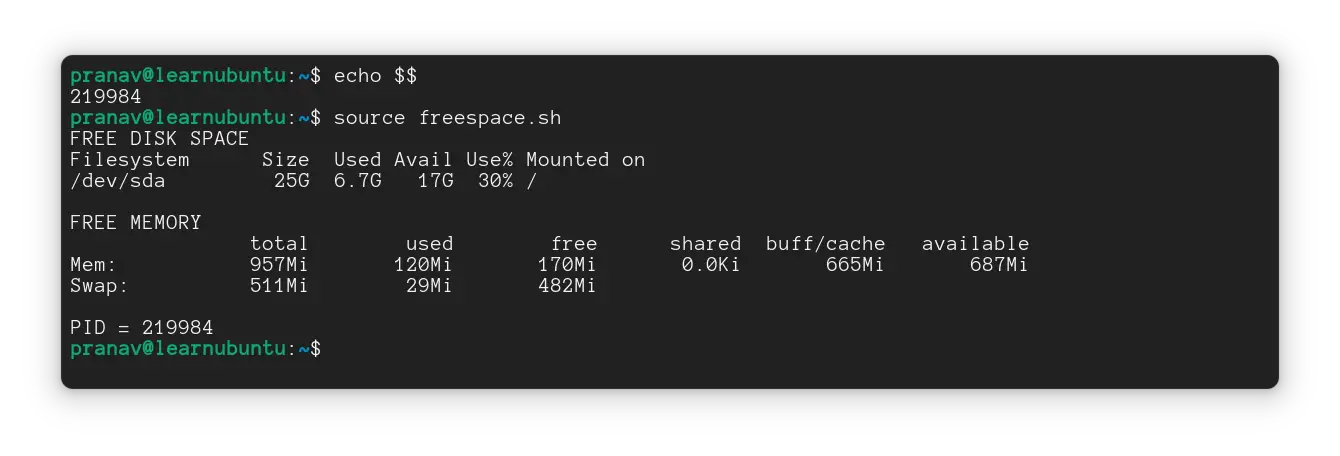 Process ID of the shell, and the script run in the same shell