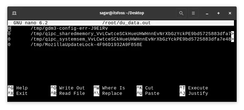 An example of find exec command that collects the size of files and stores them
