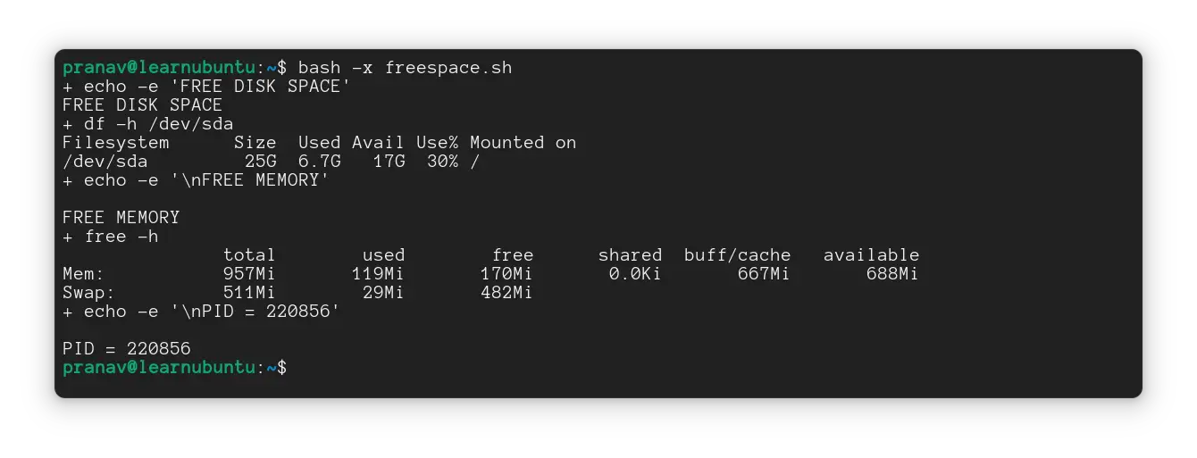 Script executed in Xtrace mode or "bash -x" mode